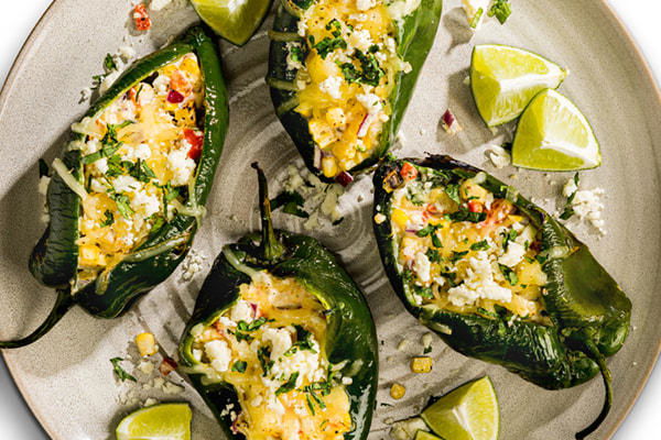 Grilled Corn & Queso Stuffed Poblano Peppers